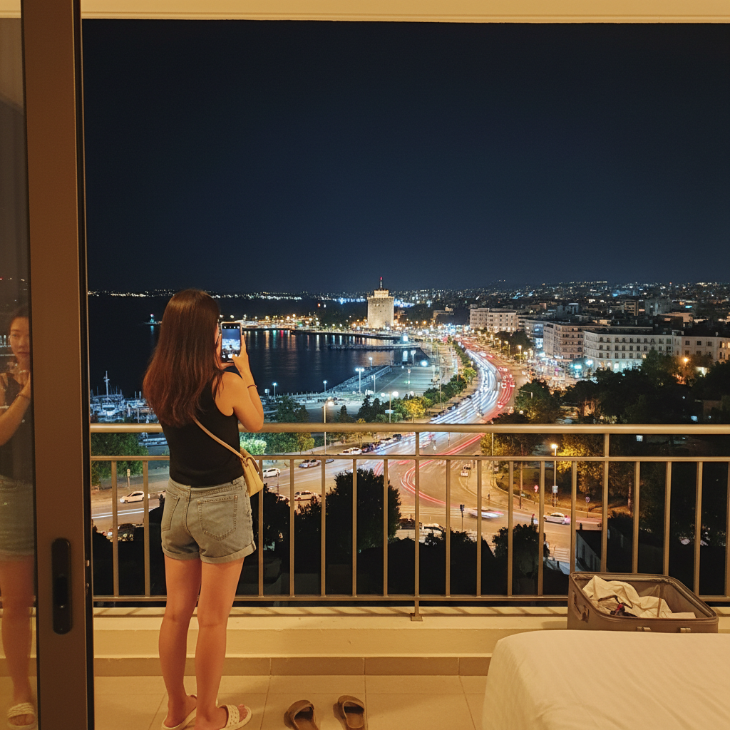 테살로니키 호텔 객실에서 바라본 야경