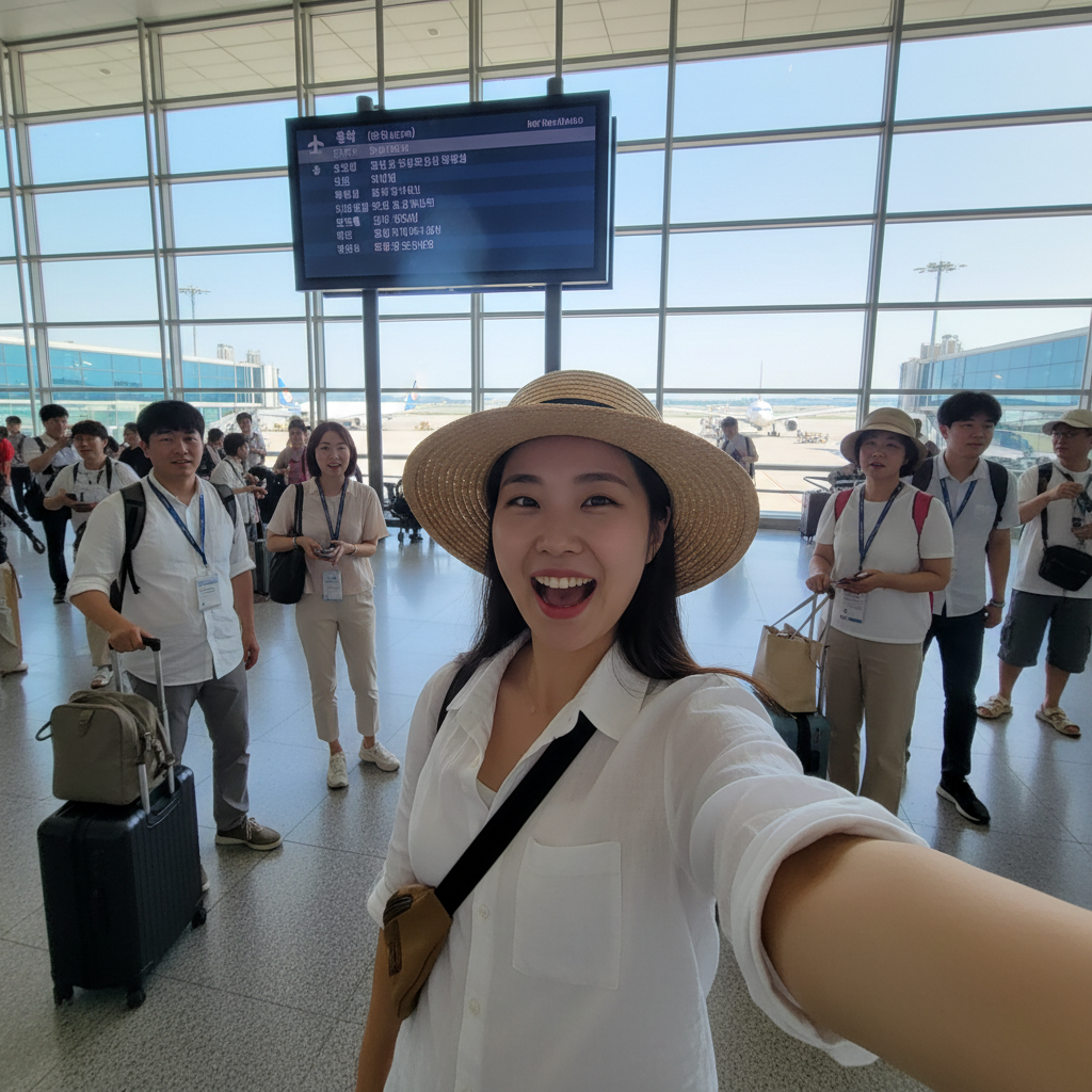 인천공항 출발 게이트에서 찍은 셀카