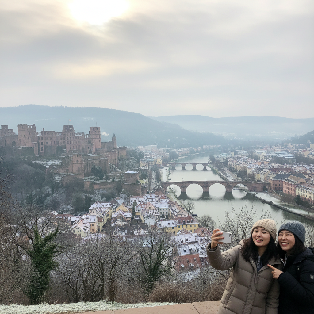 하이델베르크 성과 네카어 강이 보이는 전경