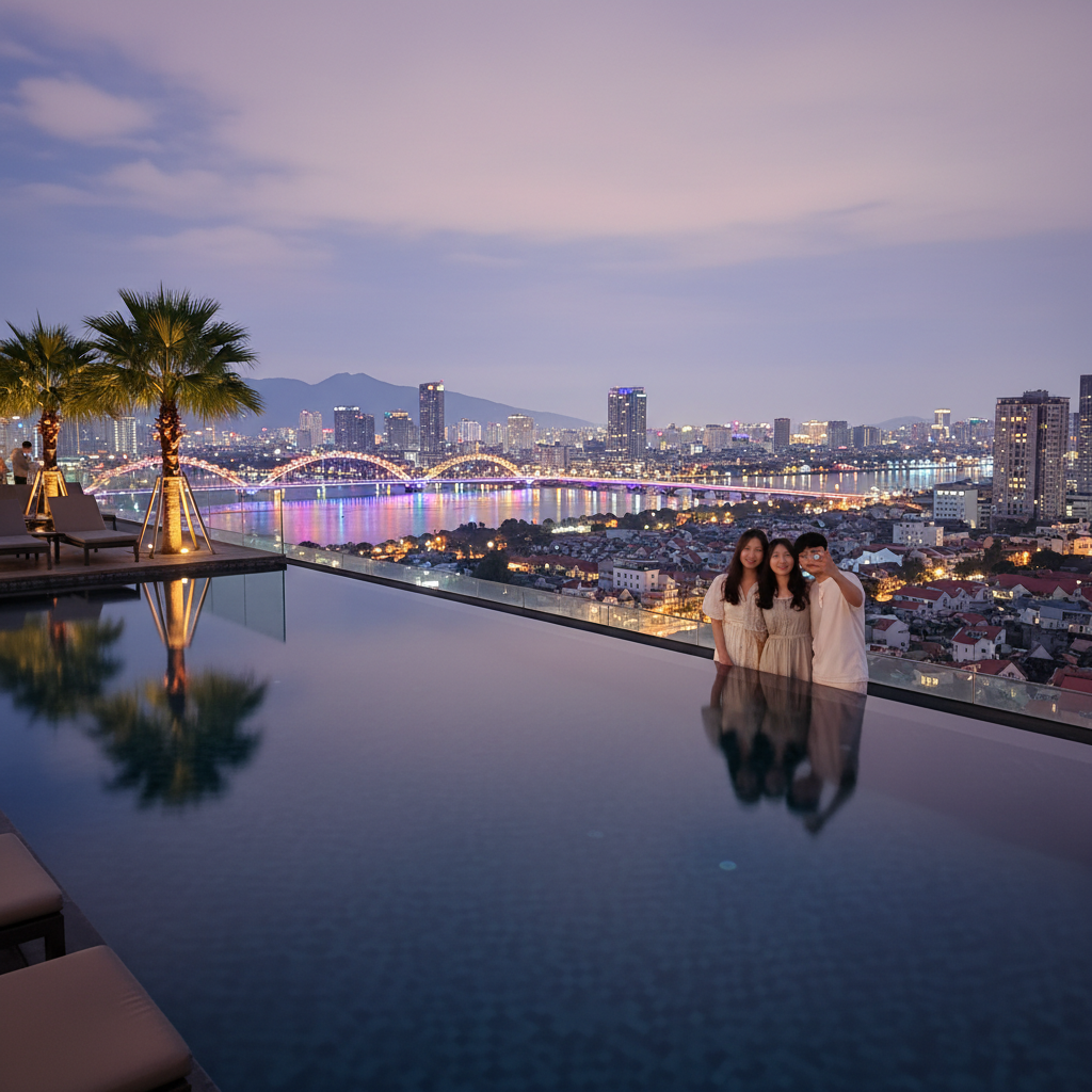 호텔 루프탑 수영장에서 바라본 다낭 야경
