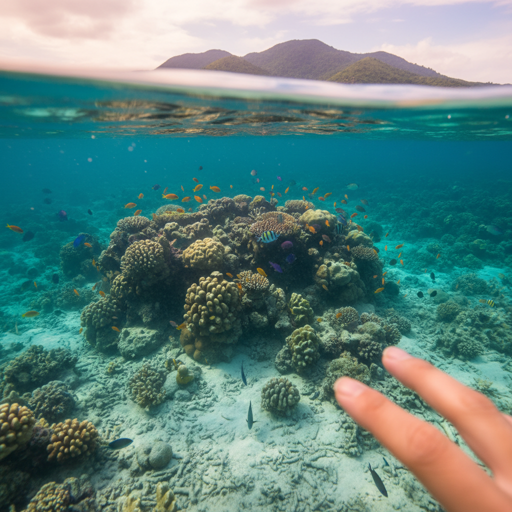 나푸 섬 투어에서 본 투명한 바다와 산호초