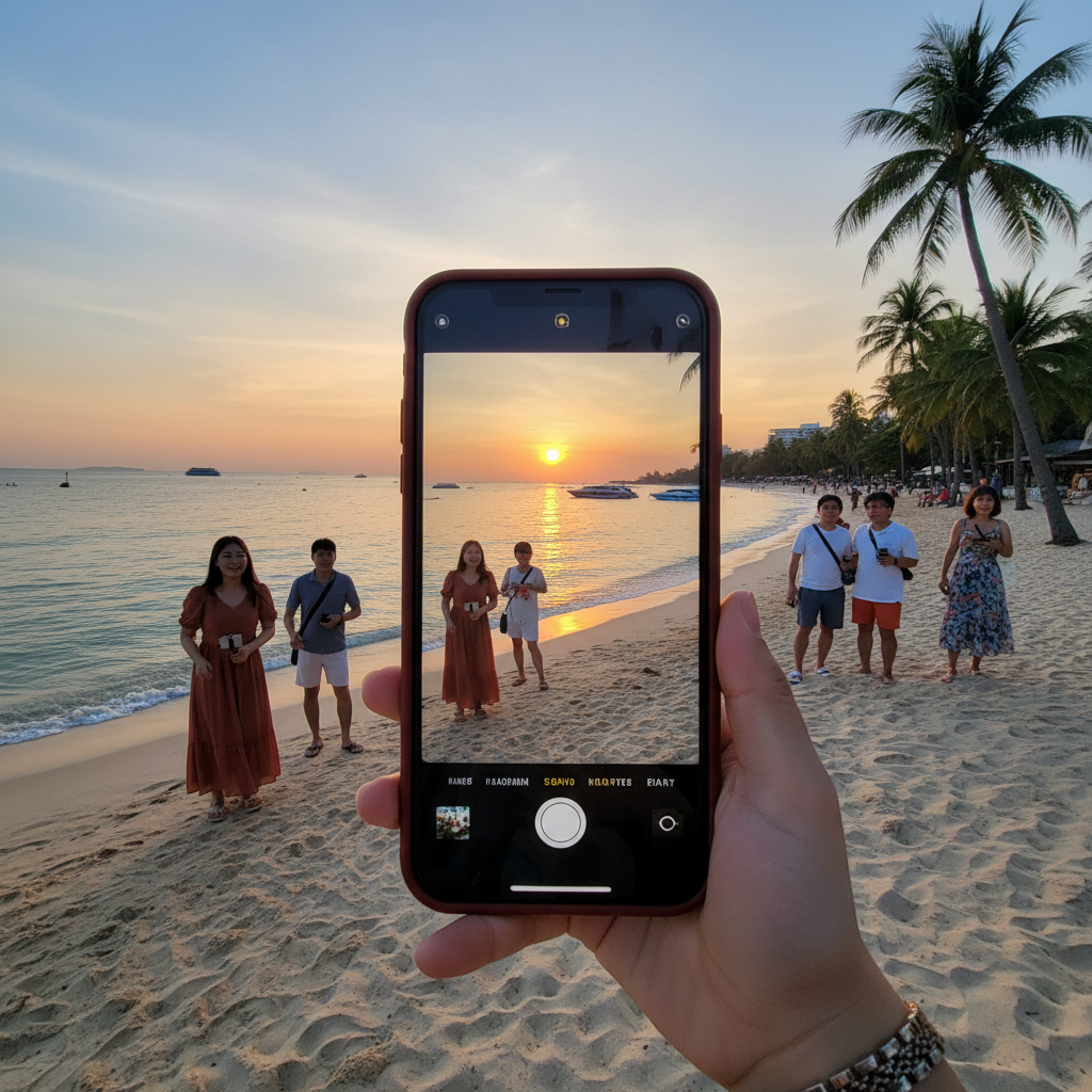 파타야 해변의 황홀한 일몰 전경