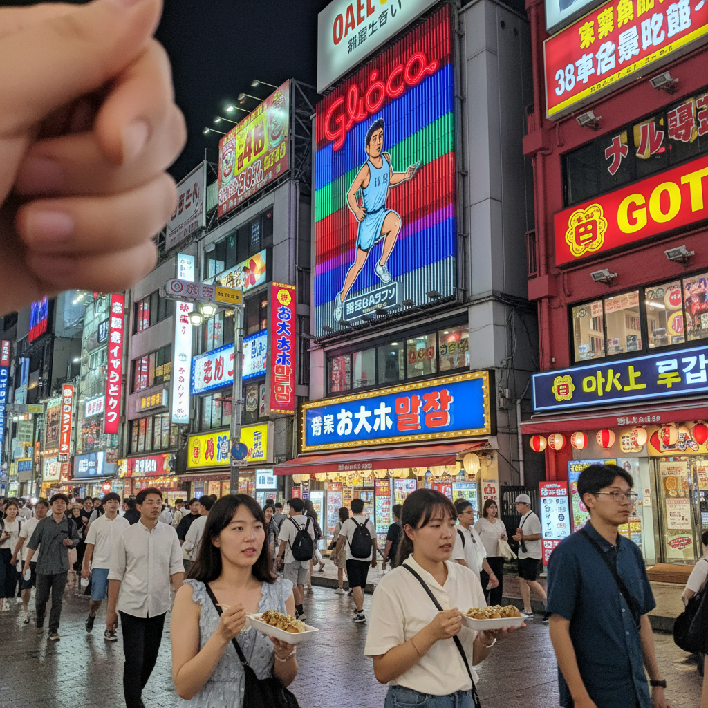 도톤보리 거리의 화려한 네온사인과 글리코 간판