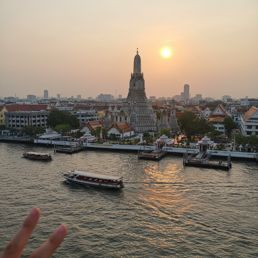 차오프라야 강에서 본 왓 아룬 사원