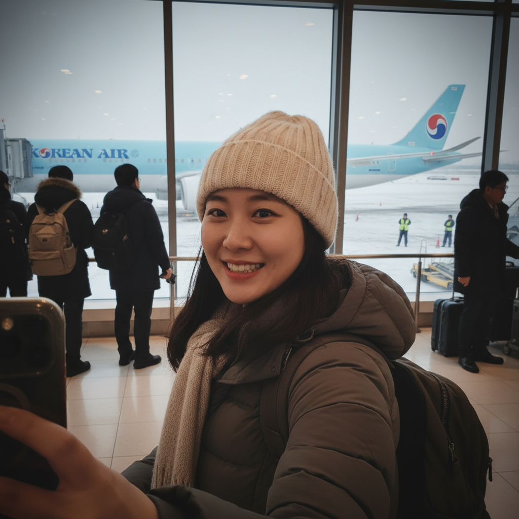 인천공항에서 출발 직전 셀카
