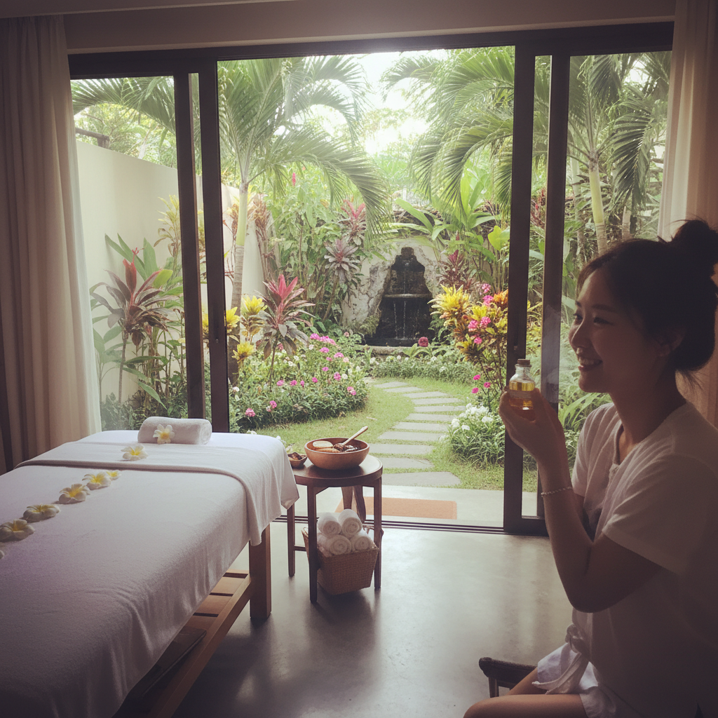 열대 정원이 보이는 프라이빗 스파 룸