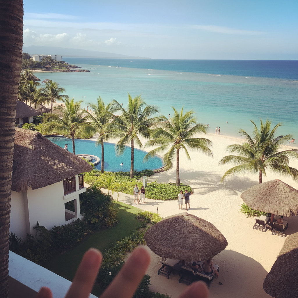 세부 리조트 전경과 에메랄드빛 바다
