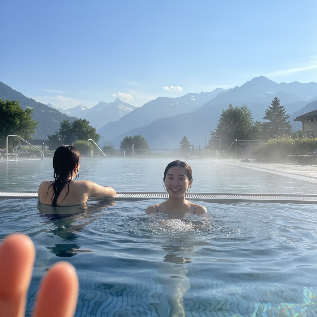 로이커바트 온천 리조트의 알프스 전망 인피니티 풀