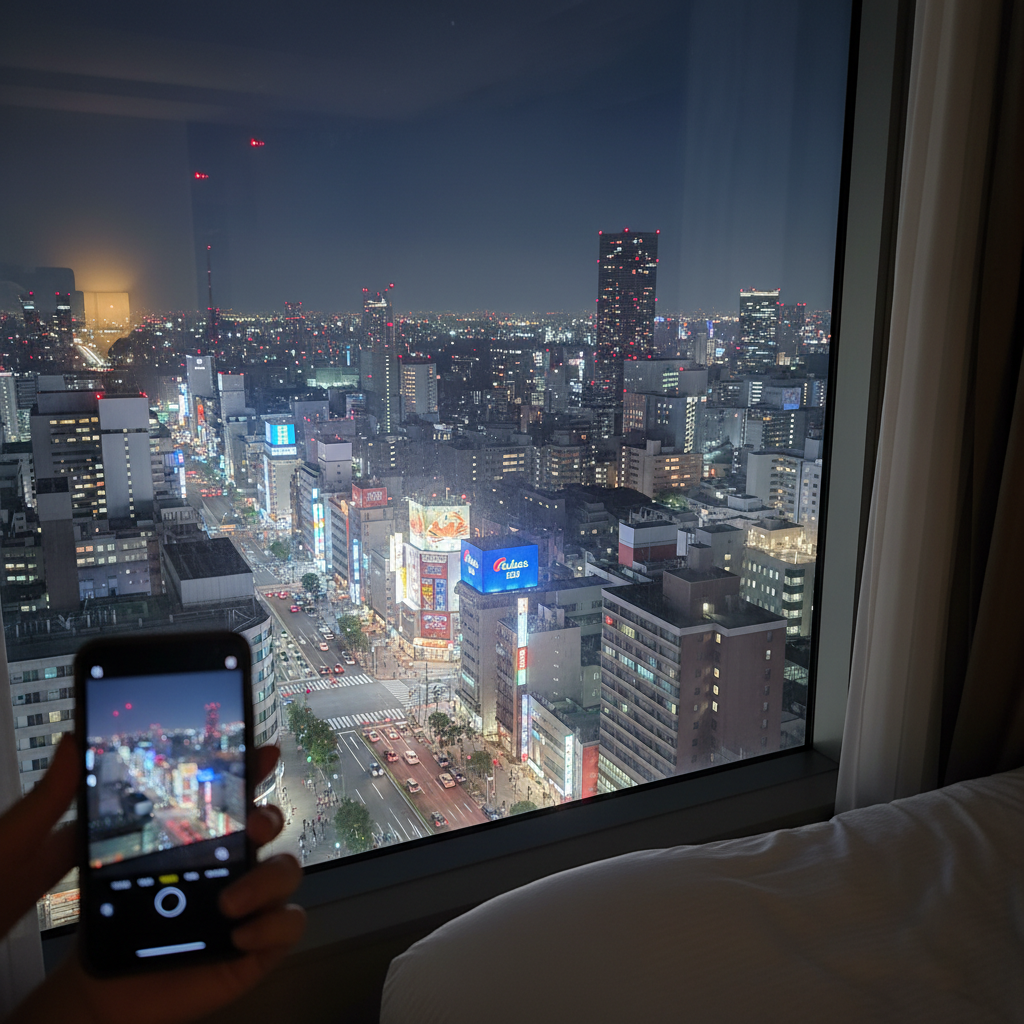 호텔 창문에서 바라본 오사카 야경