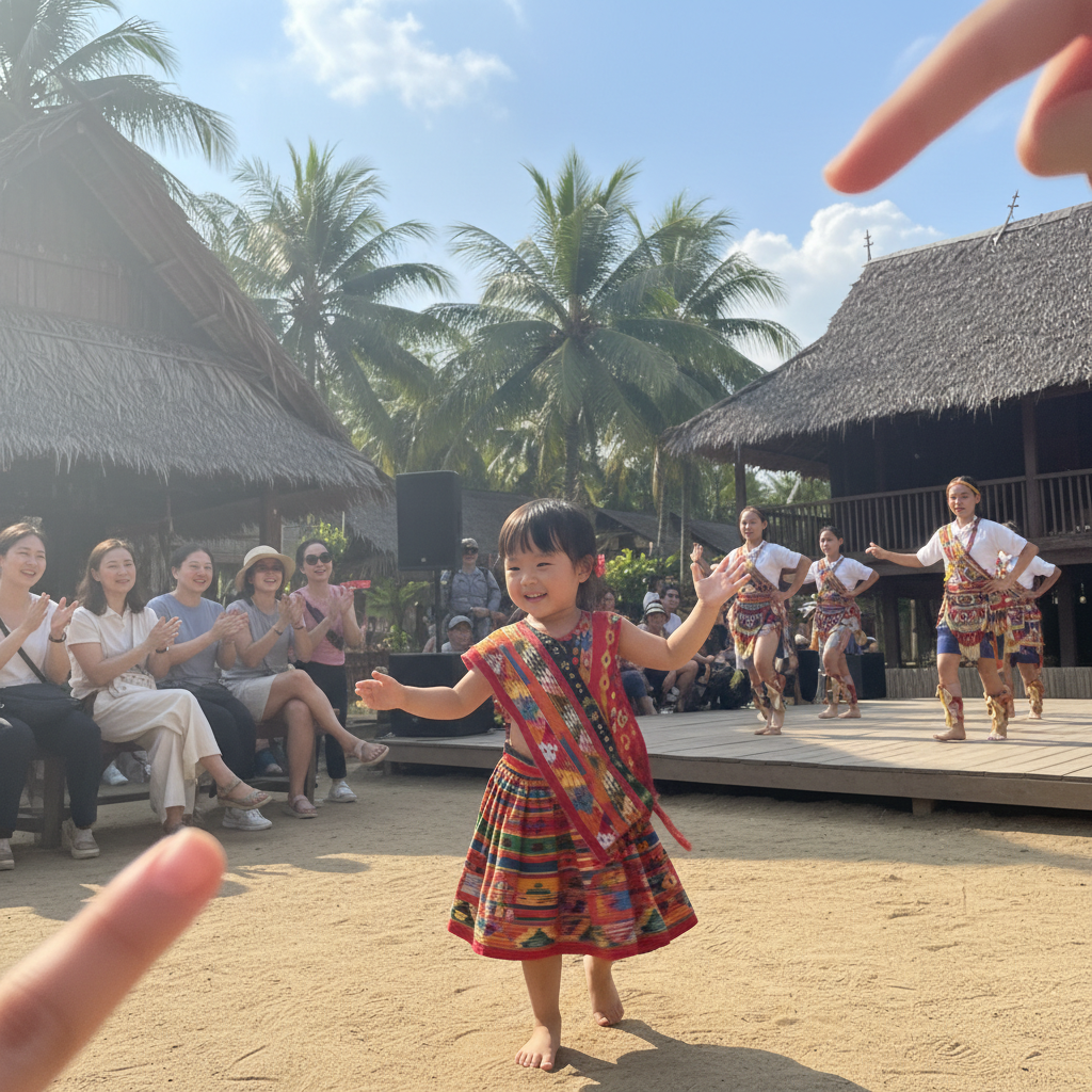 문화마을에서 전통 춤을 따라 추는 첫째