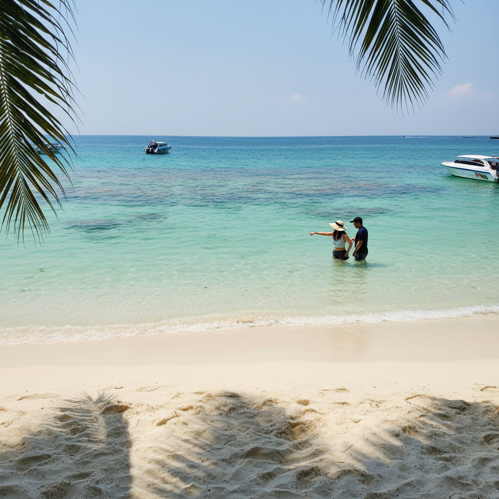코랄 아일랜드의 프라이빗 비치와 에메랄드빛 바다