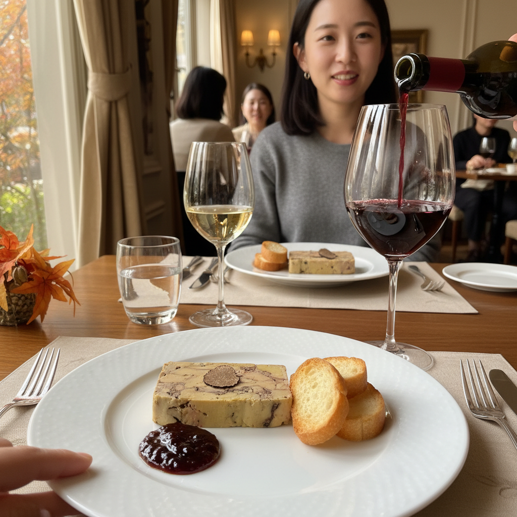 라 베당스 레스토랑의 트러플 푸아그라 테린과 와인 페어링