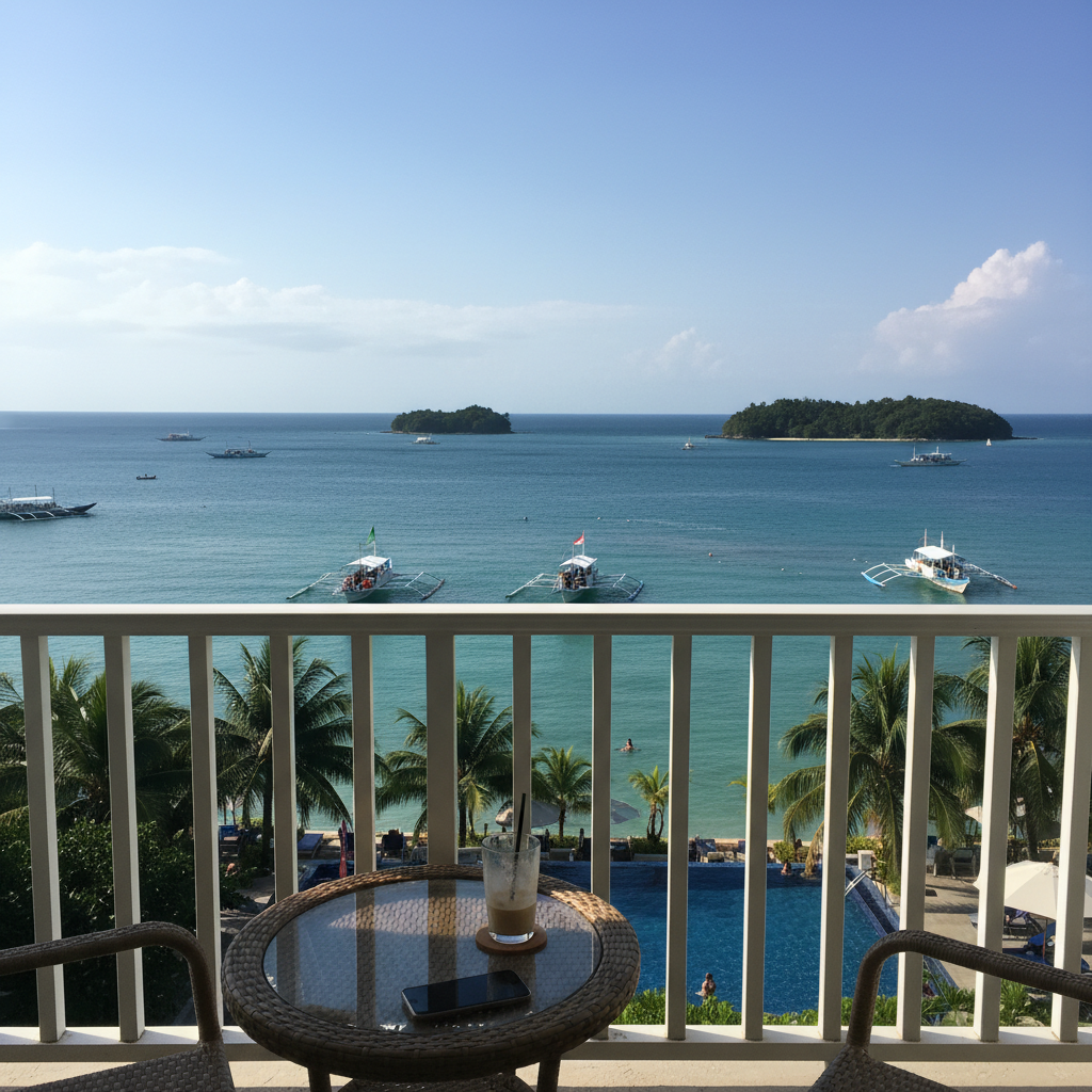 호텔 객실에서 바라본 바다 전경