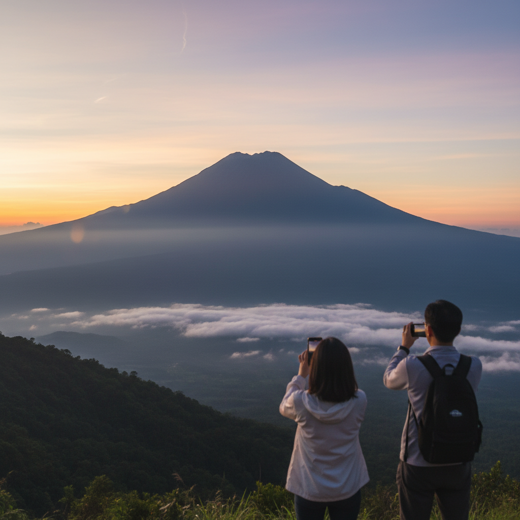 웅장한 키나발루 산의 일출 전경