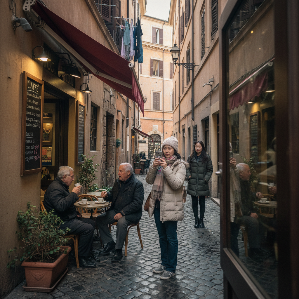 로마의 작은 골목길에서 발견한 예쁜 카페
