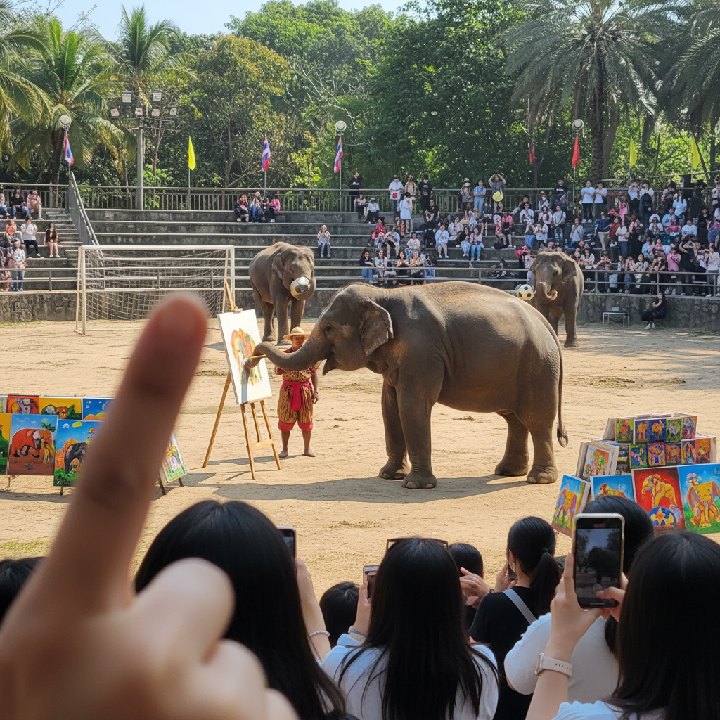 코끼리 쇼 관람 모습