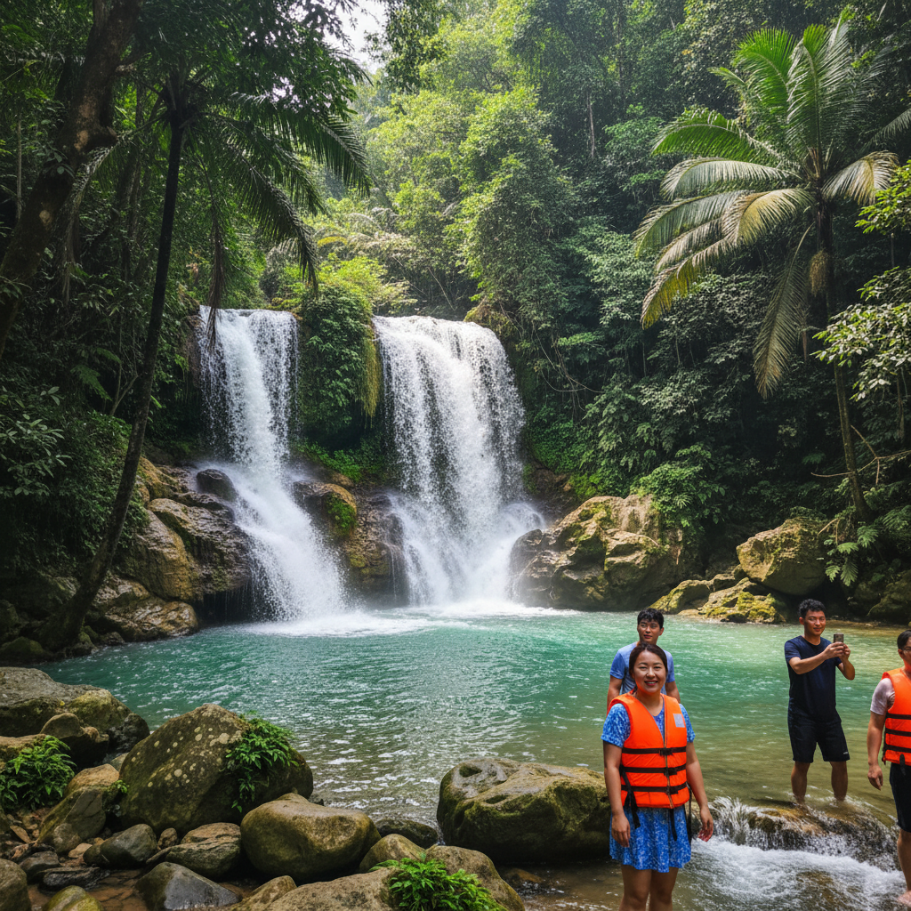 울창한 숲 속에 자리한 양완 폭포의 시원한 물줄기