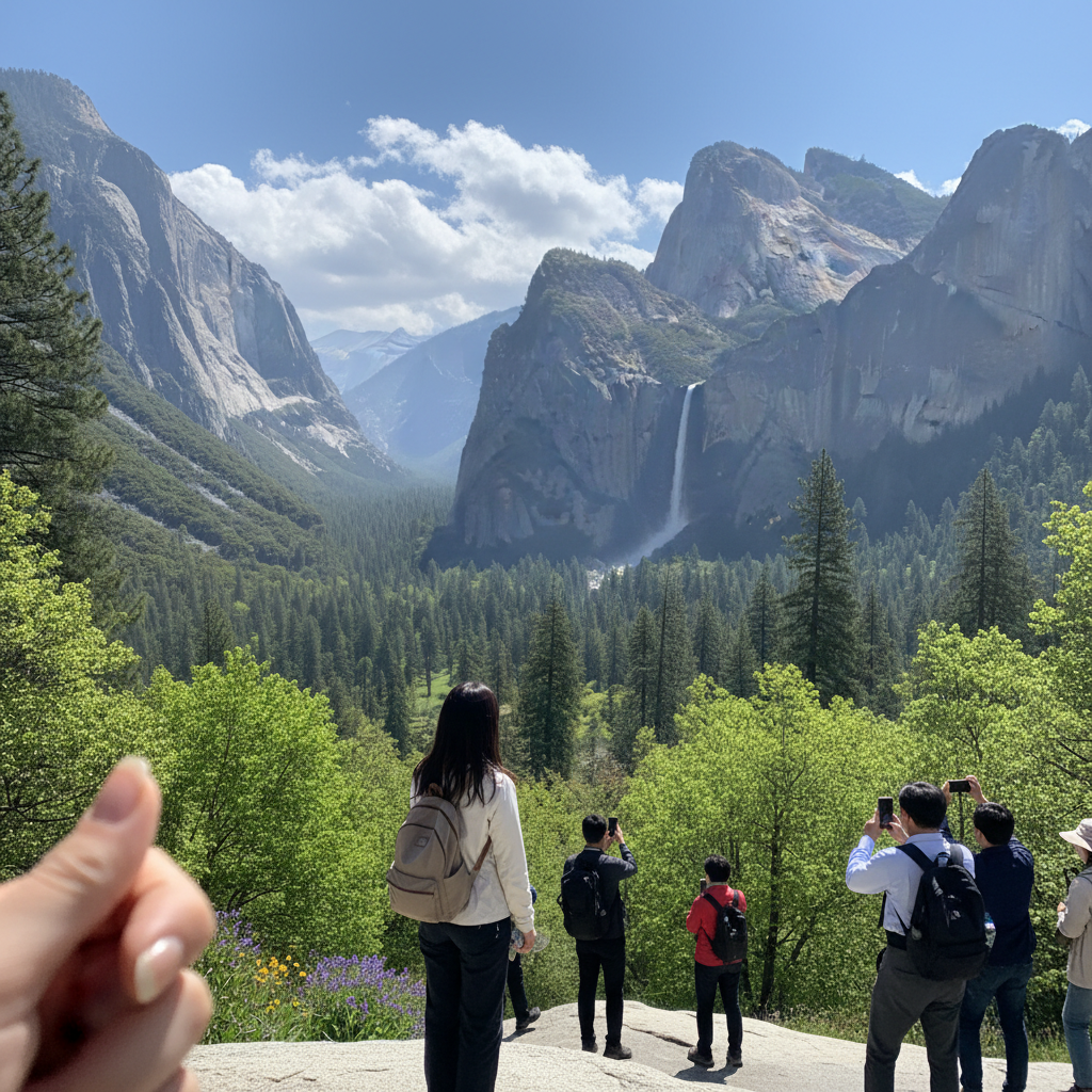 요세미티 국립공원의 엘 캐피탄 절벽과 폭포