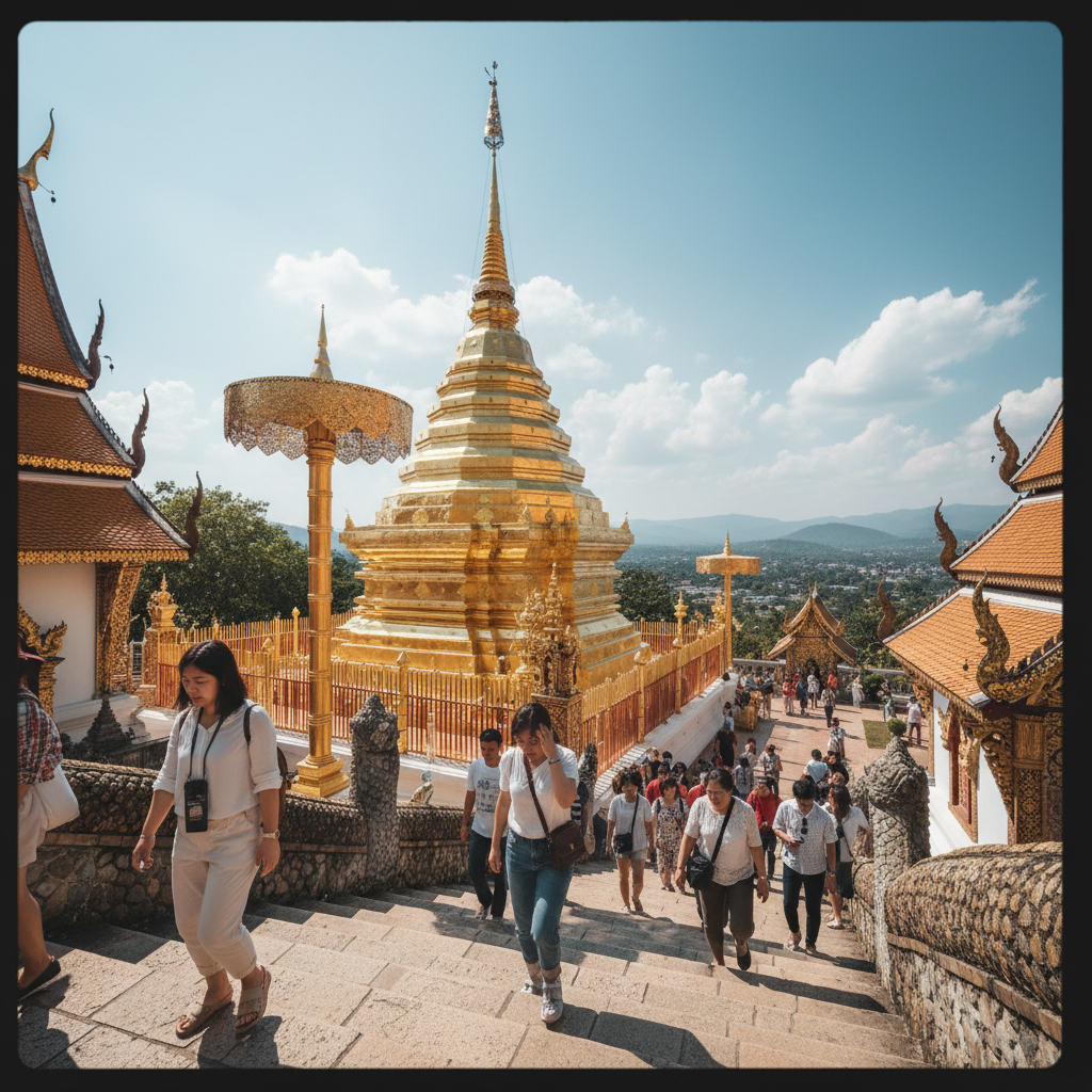 도이수텝 사원의 황금 탑과 계단