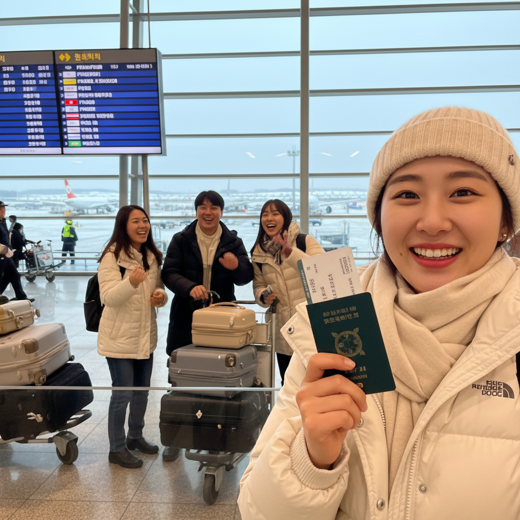 인천공항 출발 전 설렘 가득한 모습