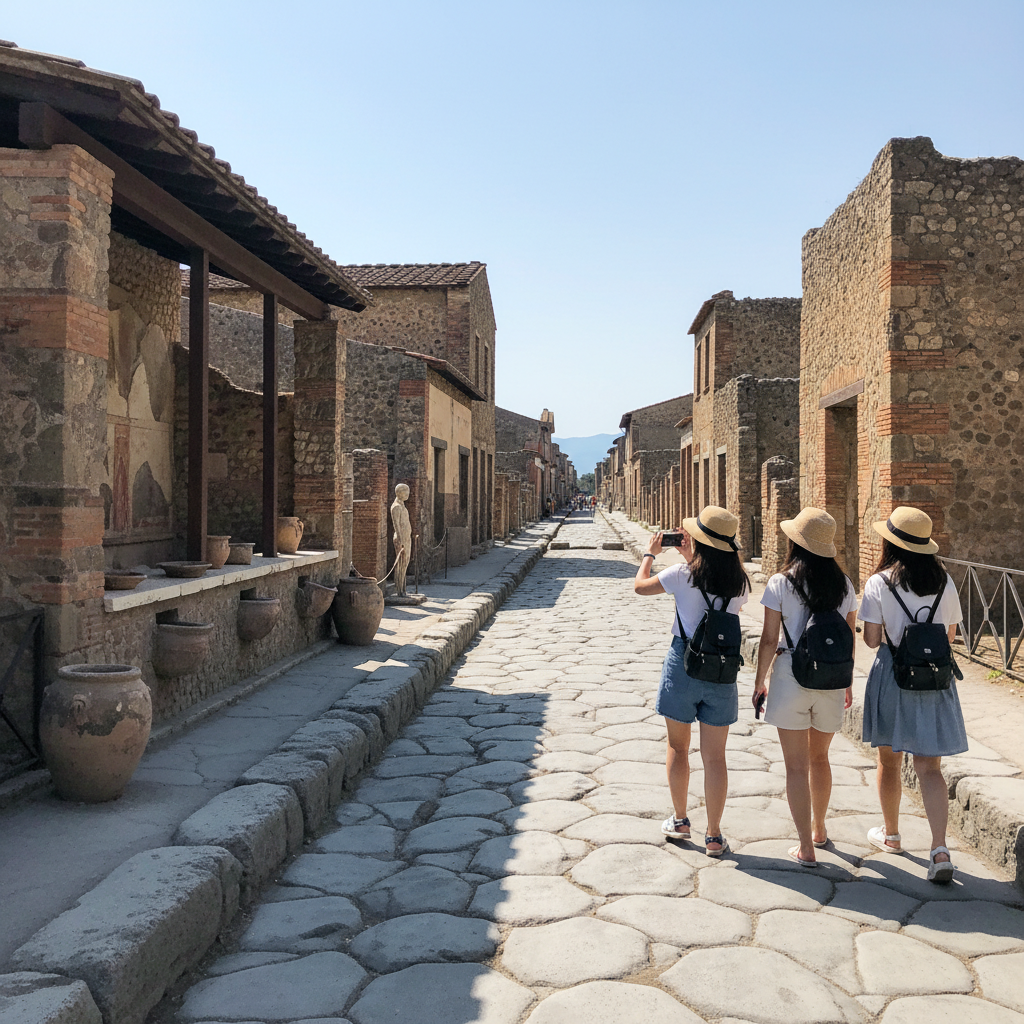 폼페이 유적지의 잘 보존된 거리 모습