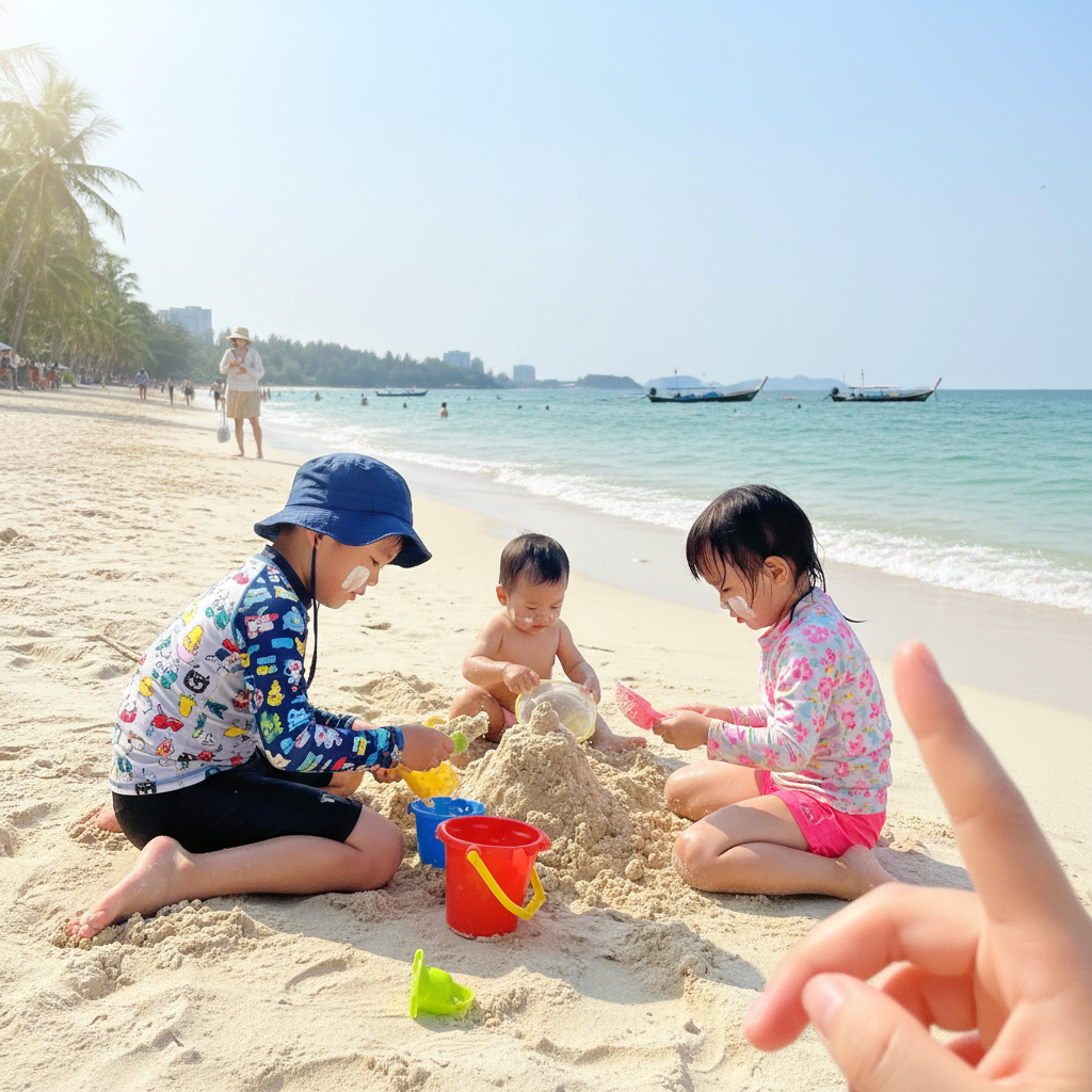 산호섬 해변에서 모래놀이하는 아이들