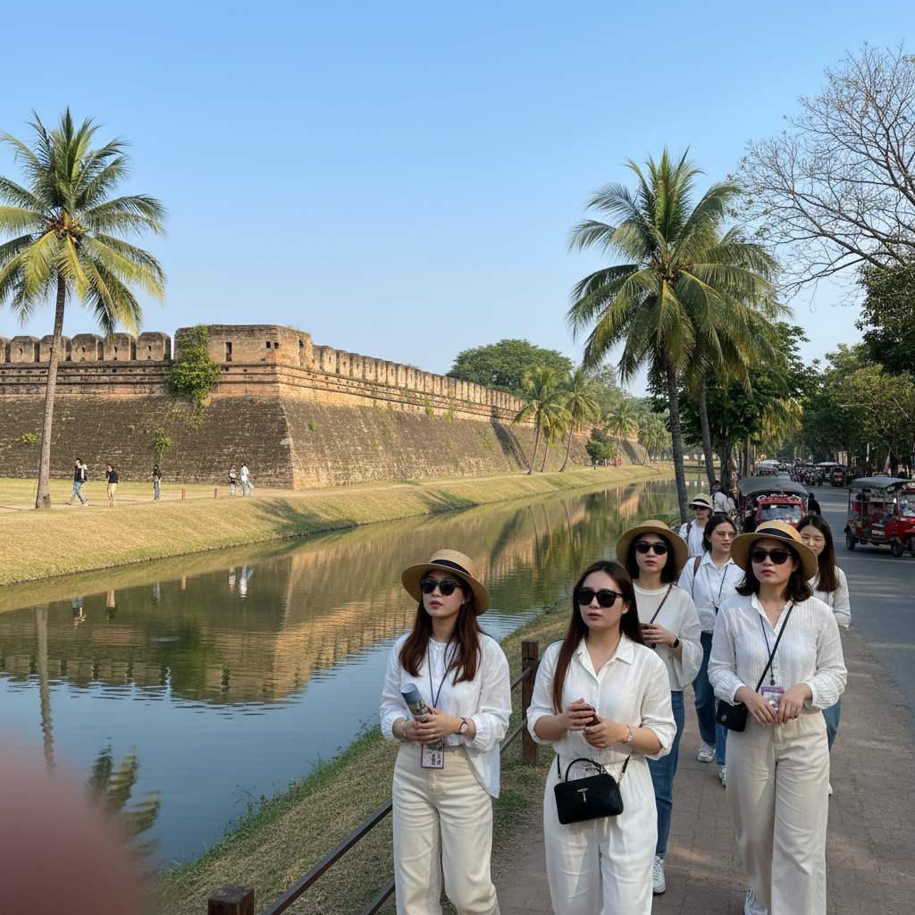 치앙마이 올드시티의 성벽과 해자가 보이는 전경