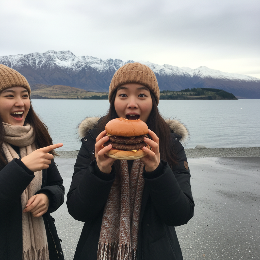 거대한 퍼그버거를 들고 있는 모습