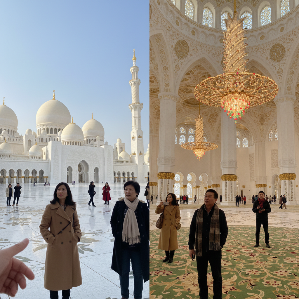 세이크 자이드 그랜드 모스크의 웅장한 외관과 내부
