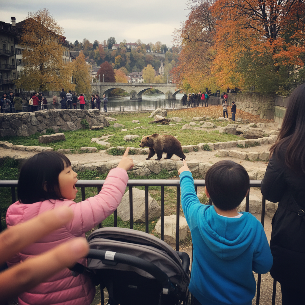 베른 곰 공원에서 아이들