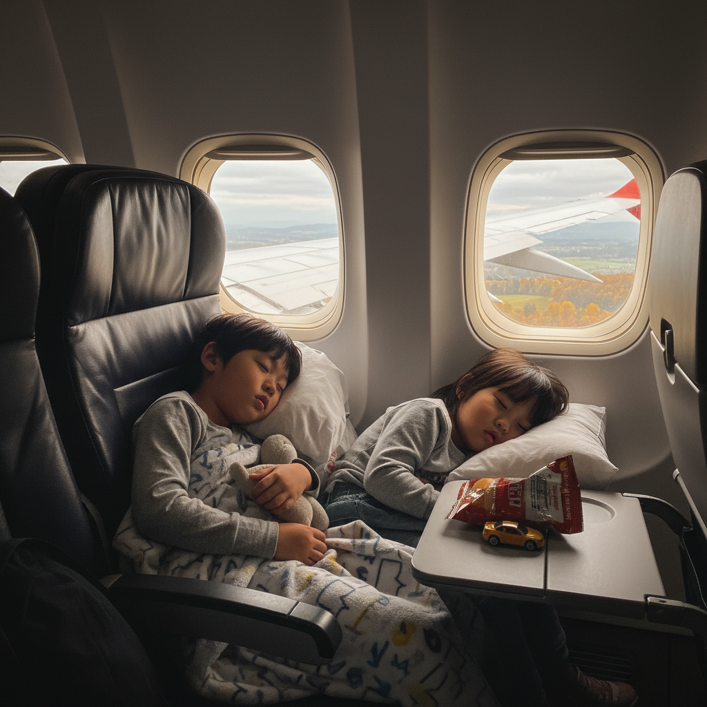 비행기 안에서 잠든 아이들