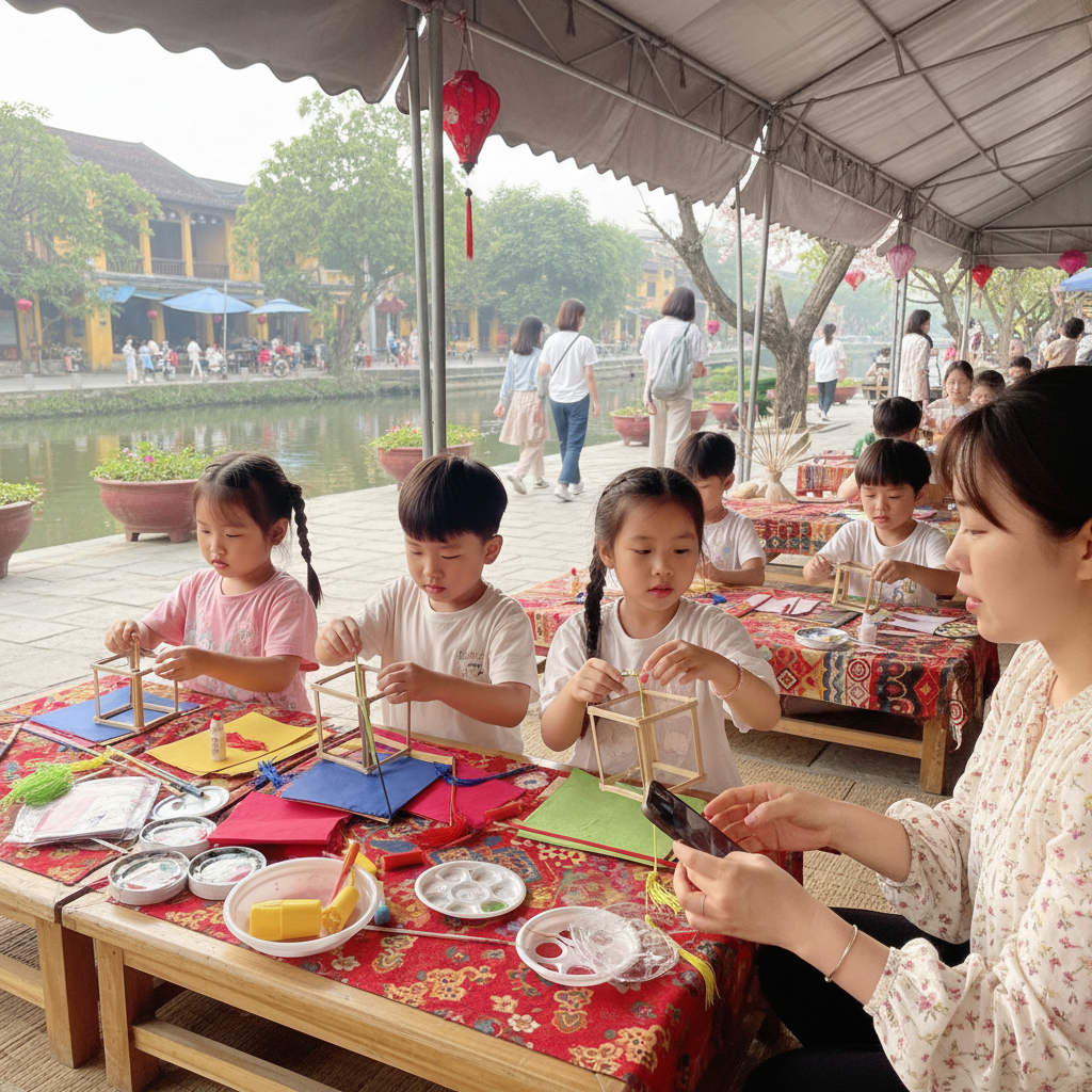 등불 만들기 체험하는 아이들