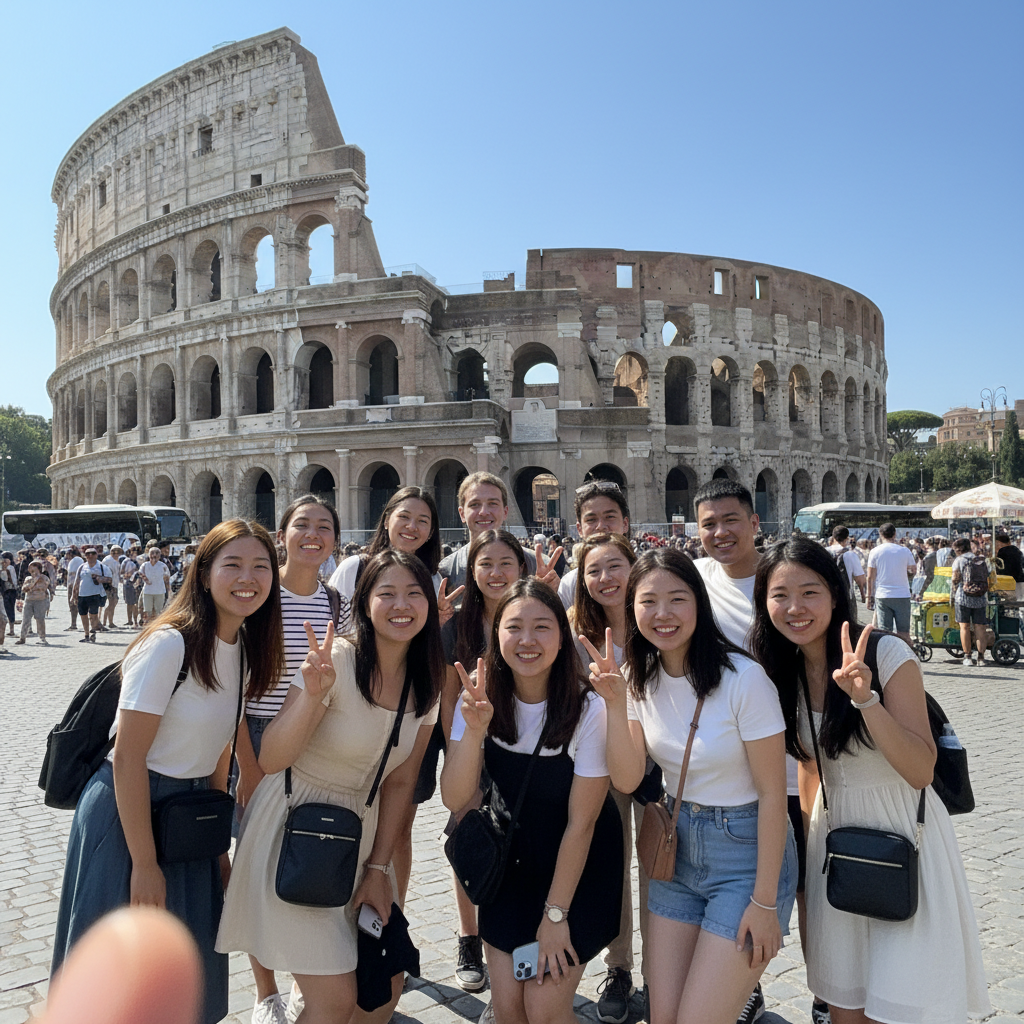 콜로세움 앞에서 찍은 단체 사진