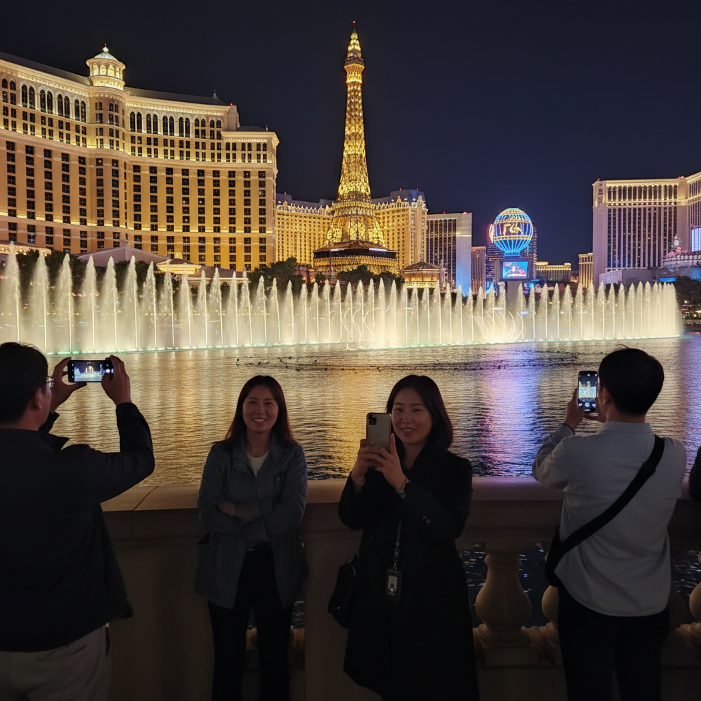 라스베이거스의 화려한 야경과 벨라지오 분수쇼