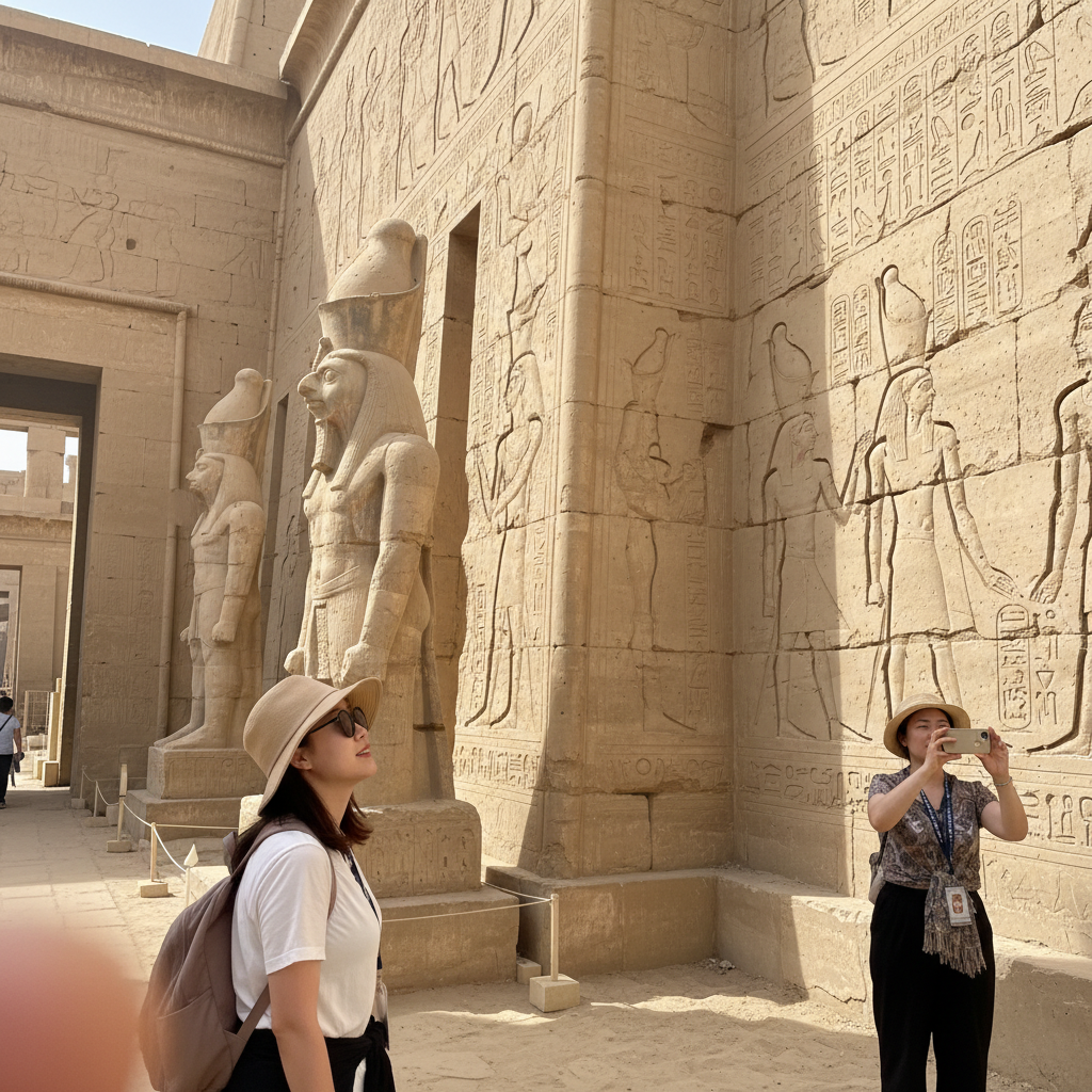 에드푸 호루스 신전의 정교한 벽화와 조각