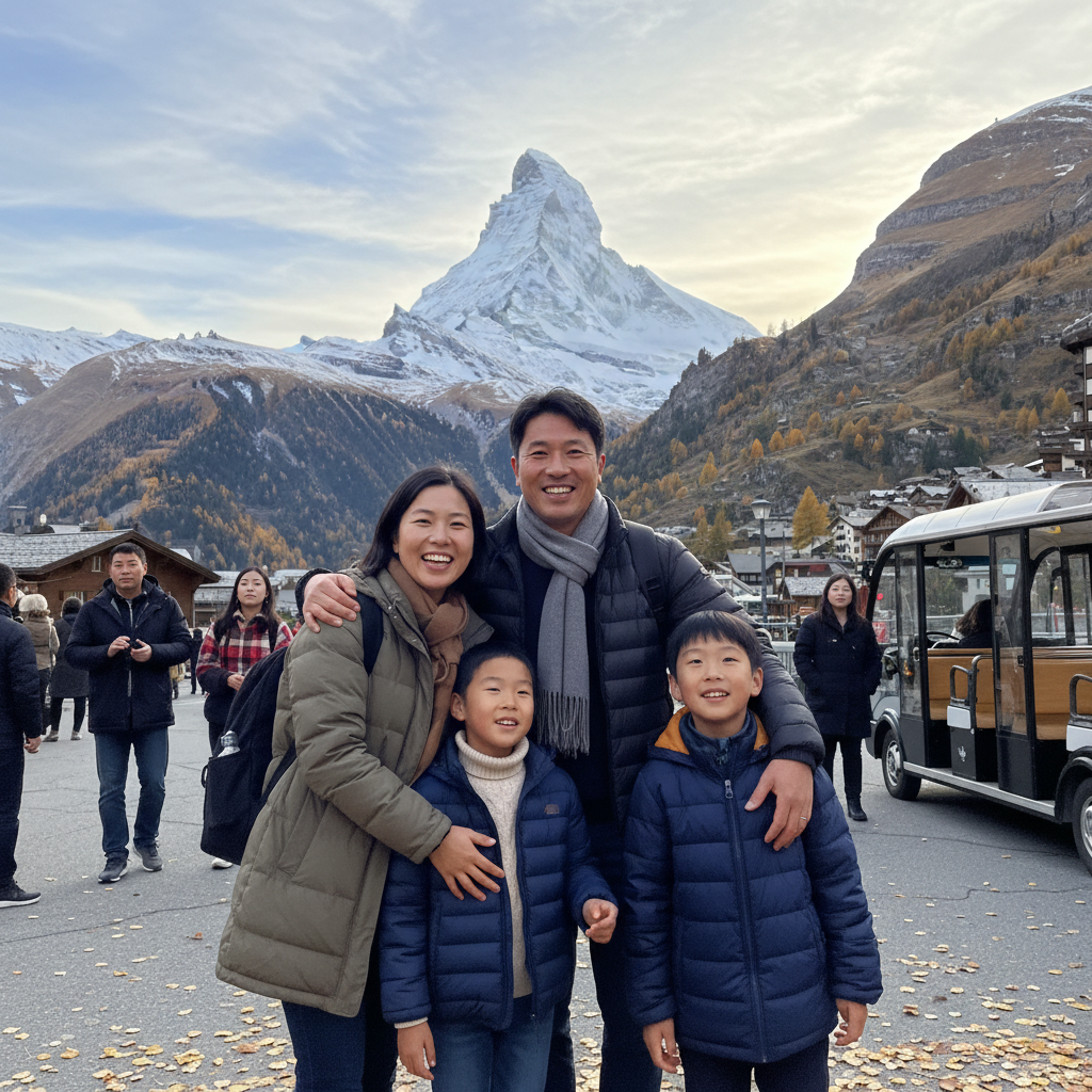 마터호른을 배경으로 가족사진