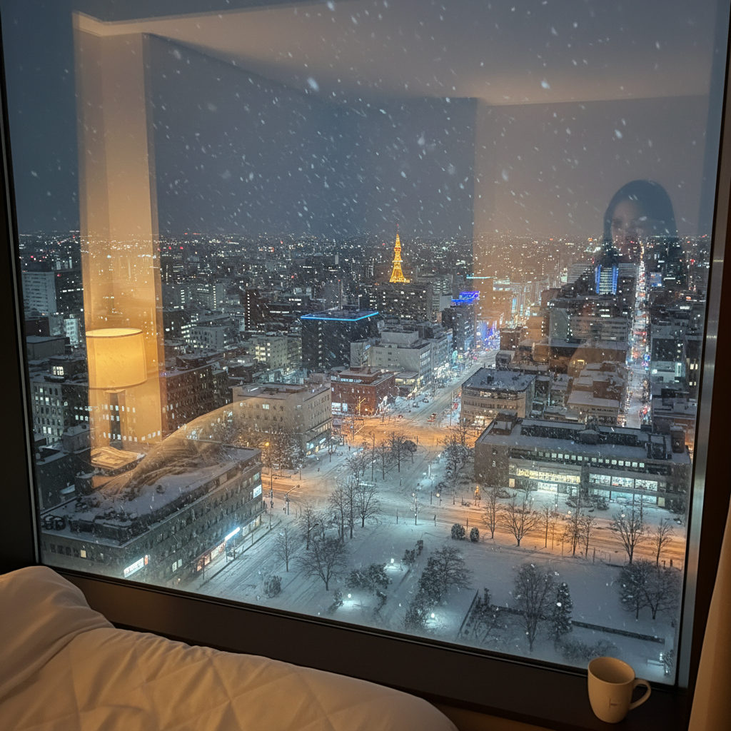 호텔 창문에서 바라본 삿포로 야경