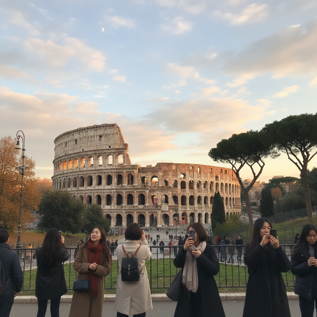 로마 콜로세움과 가을 하늘이 어우러진 전경