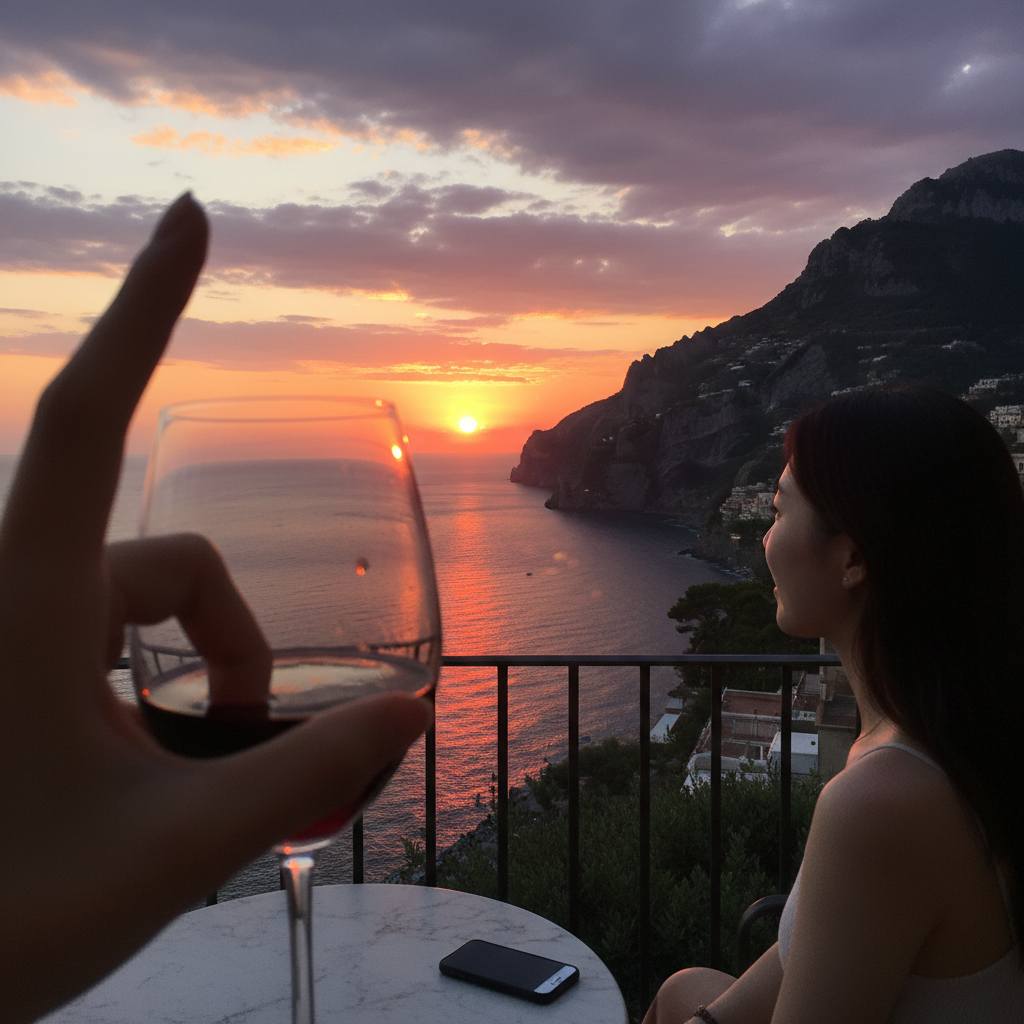 소렌토 해변의 석양 풍경