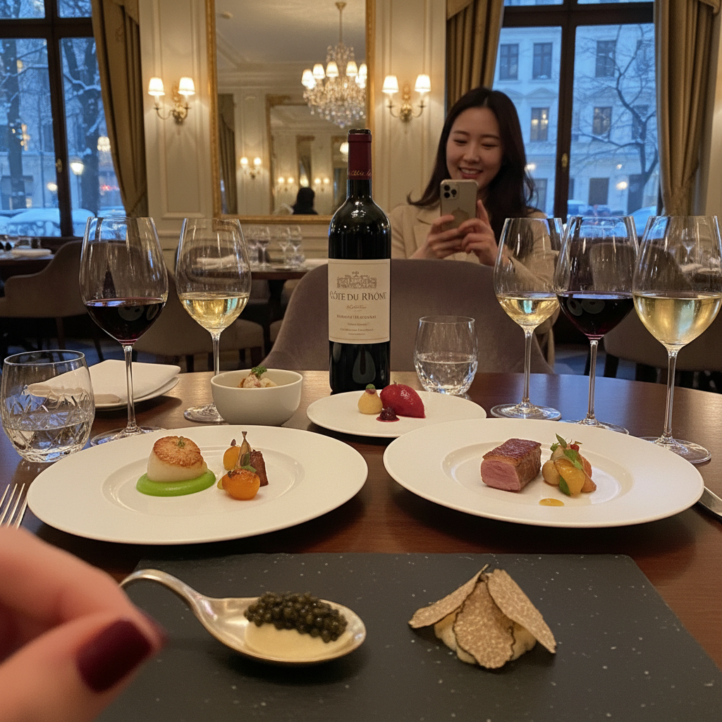 미슐랭 레스토랑의 화려한 코스 요리와 와인 페어링