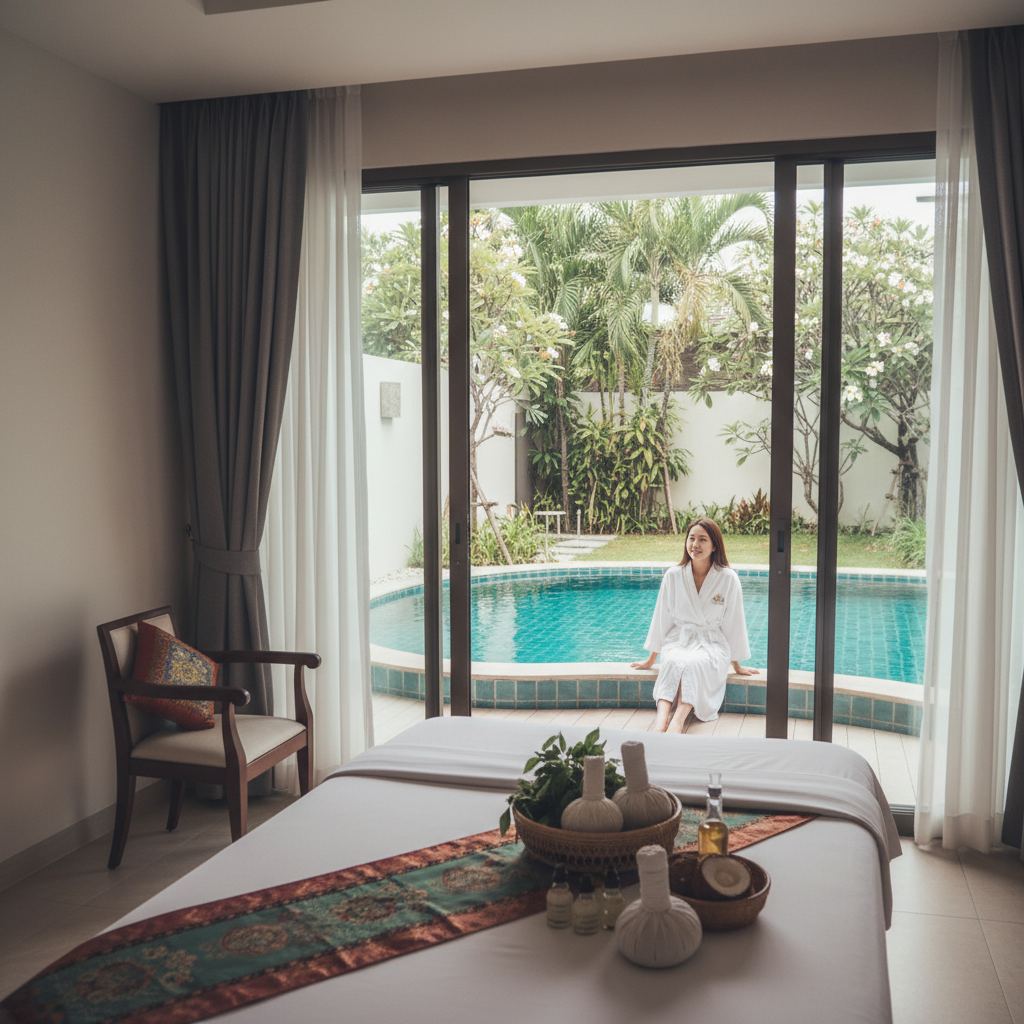 에메랄드 스파의 럭셔리한 트리트먼트룸과 프라이빗 풀