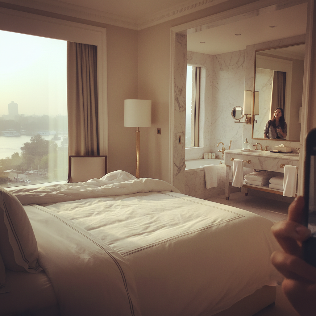 포시즌스 나일뷰 스위트룸 침실과 욕실