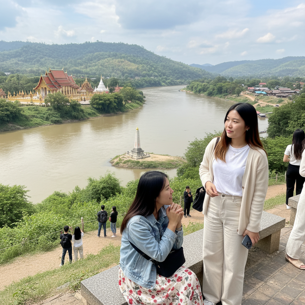 골든 트라이앵글에서 바라본 메콩강과 세 나라의 경계