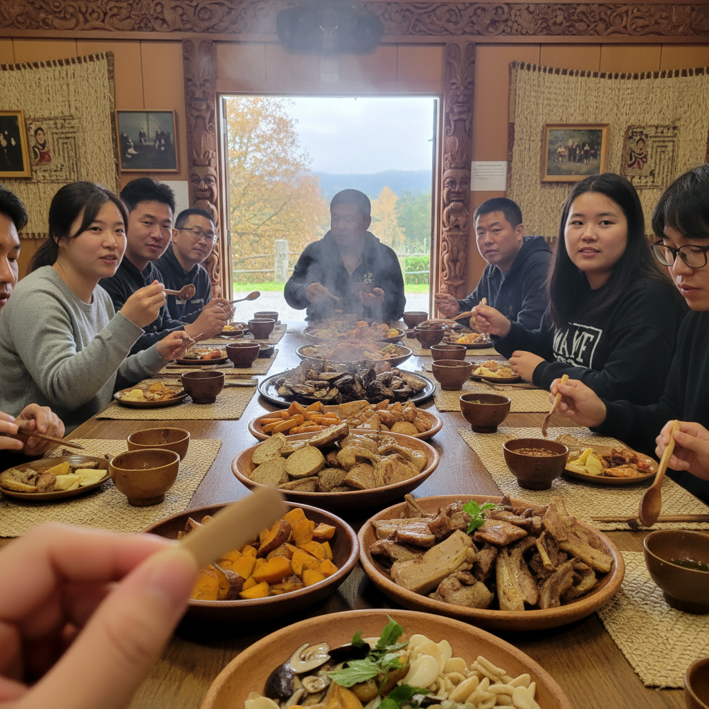 마오리 전통 음식 하카이 식사