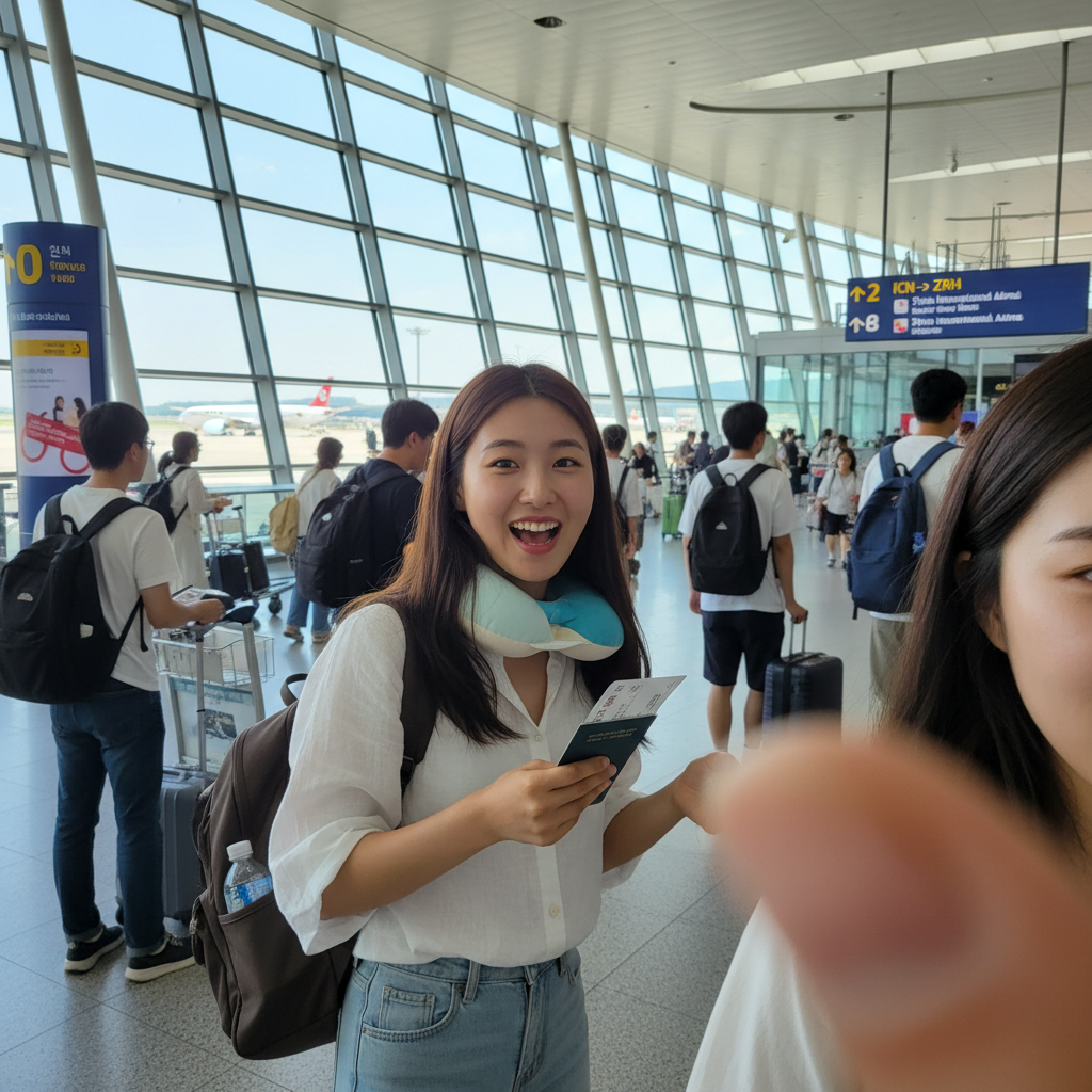 인천공항에서 출발 직전 설레는 표정의 시우