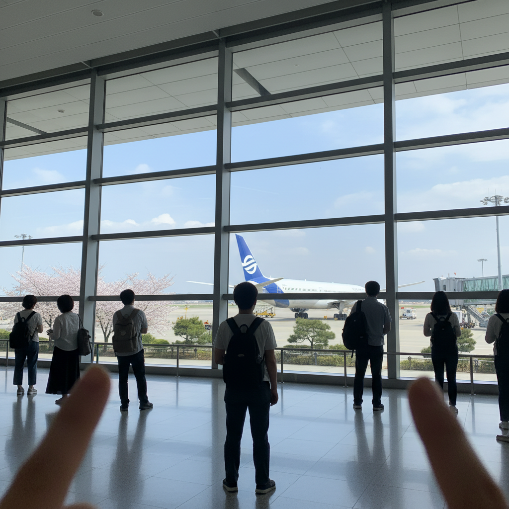 인천공항 출발 게이트에서 비행기를 바라보는 모습