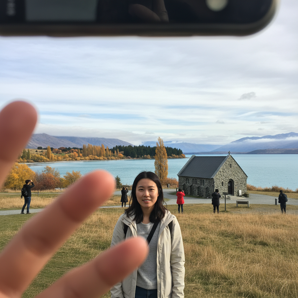 테카포 호수의 가을 풍경과 굿 셰퍼드 교회