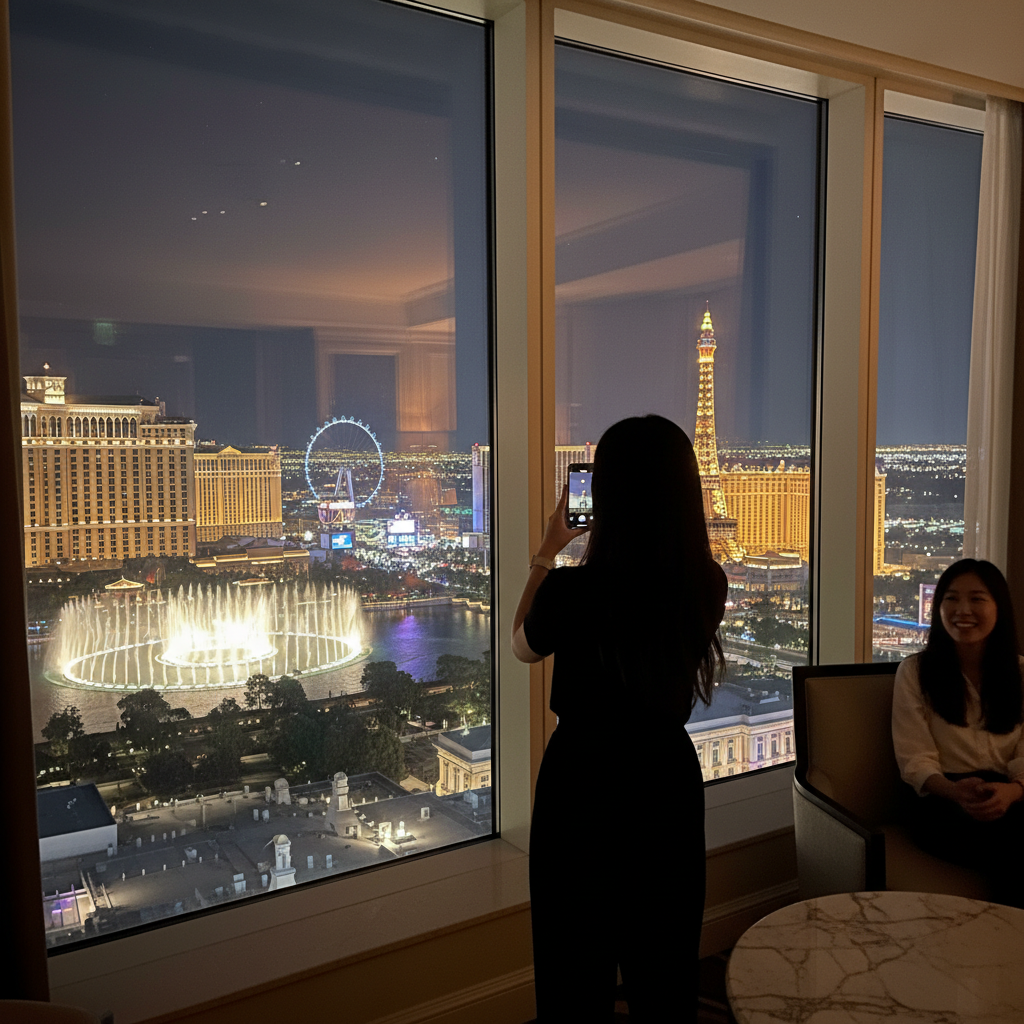 벨라지오 호텔 펜트하우스 스위트에서 바라본 라스베가스 야경