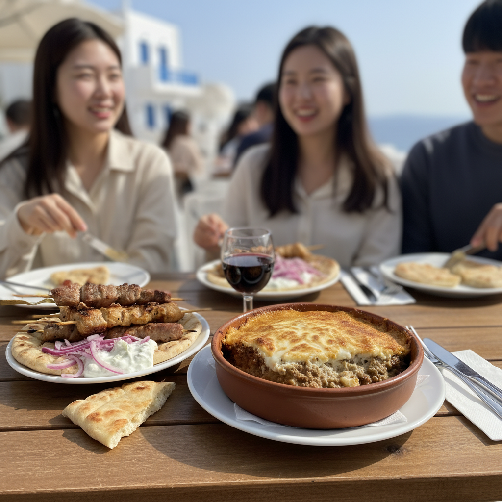 그리스 전통 음식 무사카와 수블라키