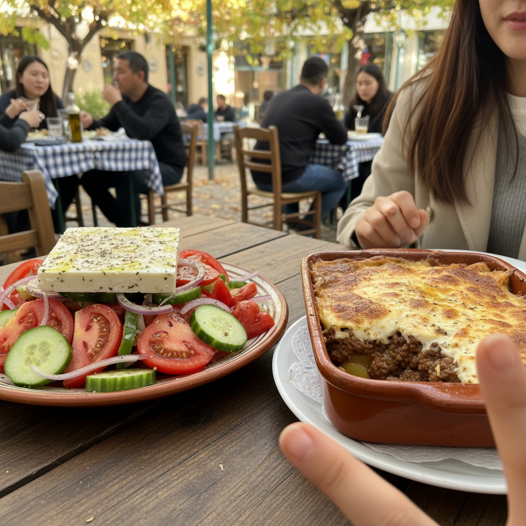 아테네 현지 타베르나에서 즐긴 그릭 샐러드와 무사카